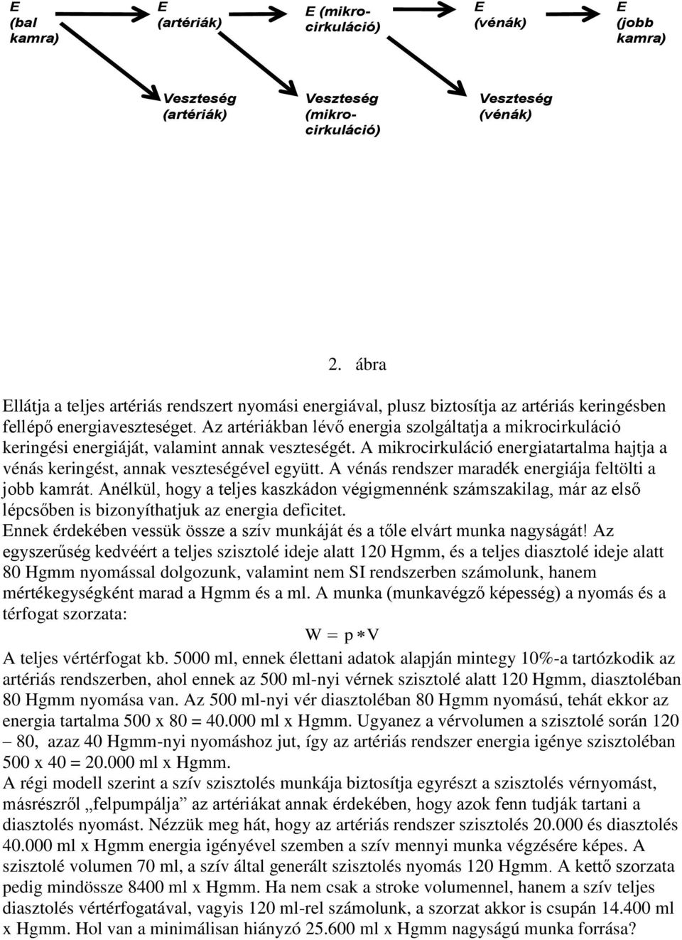 Az artériákban lévő energia szolgáltatja a mikrocirkuláció keringési energiáját, valamint annak veszteségét. A mikrocirkuláció energiatartalma hajtja a vénás keringést, annak veszteségével együtt.