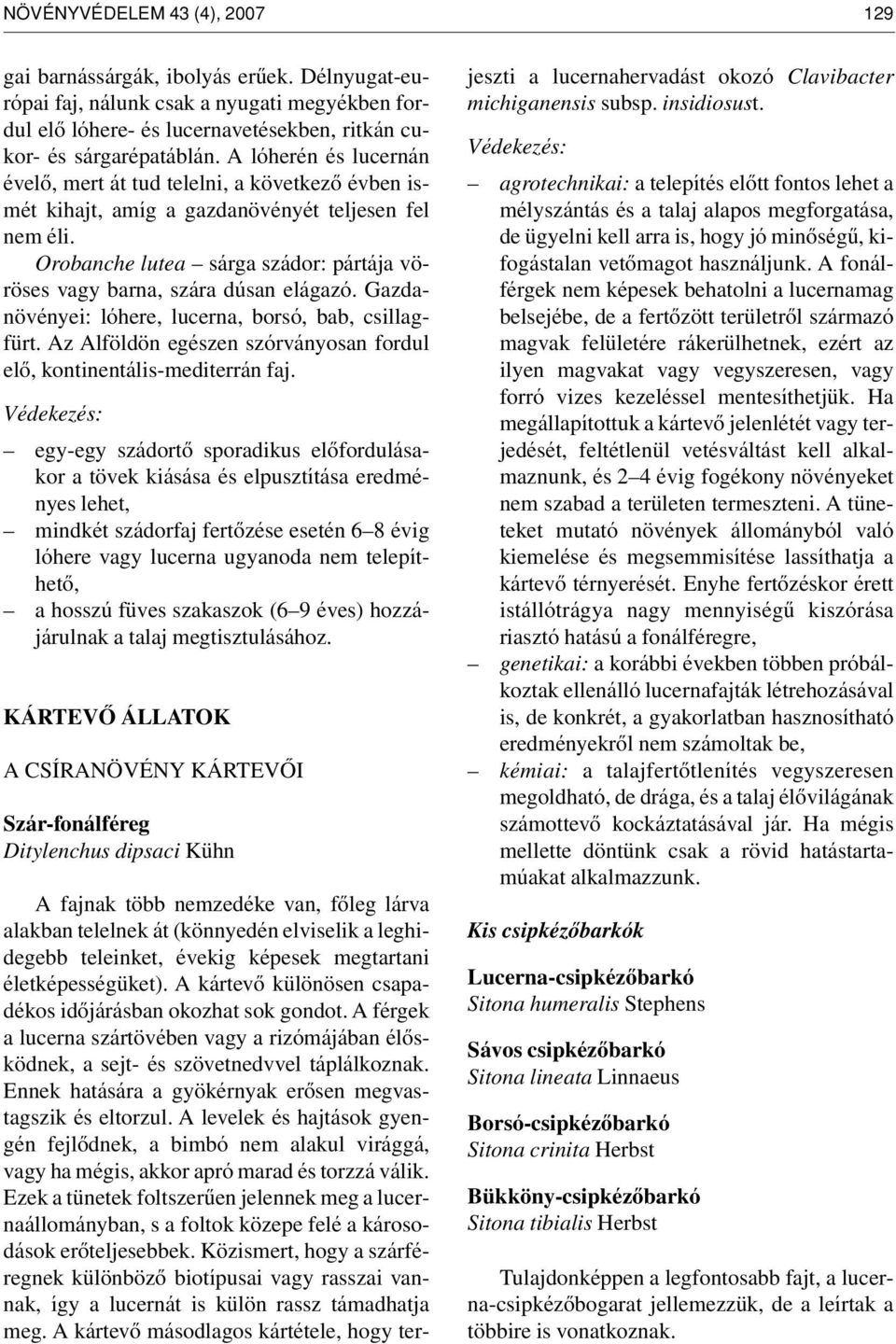 Orobanche lutea sárga szádor: pártája vöröses vagy barna, szára dúsan elágazó. Gazdanövényei: lóhere, lucerna, borsó, bab, csillagfürt.