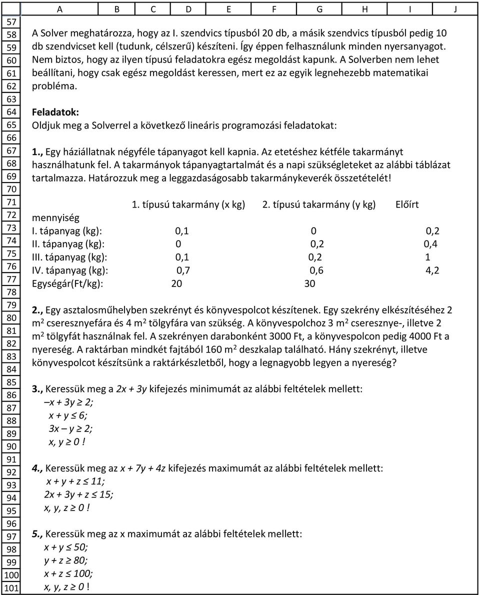 A Solverben nem lehet beállítani, hogy csak egész megoldást keressen, mert ez az egyik legnehezebb matematikai probléma.