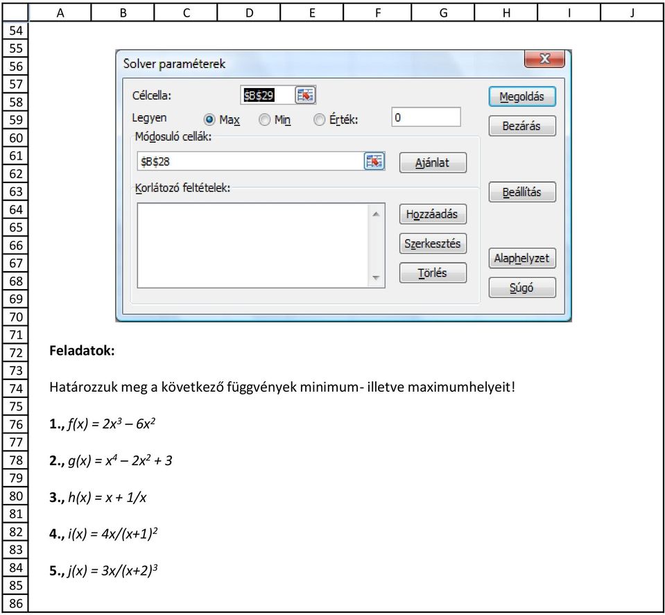 maximumhelyeit! 1., f(x) = x x.