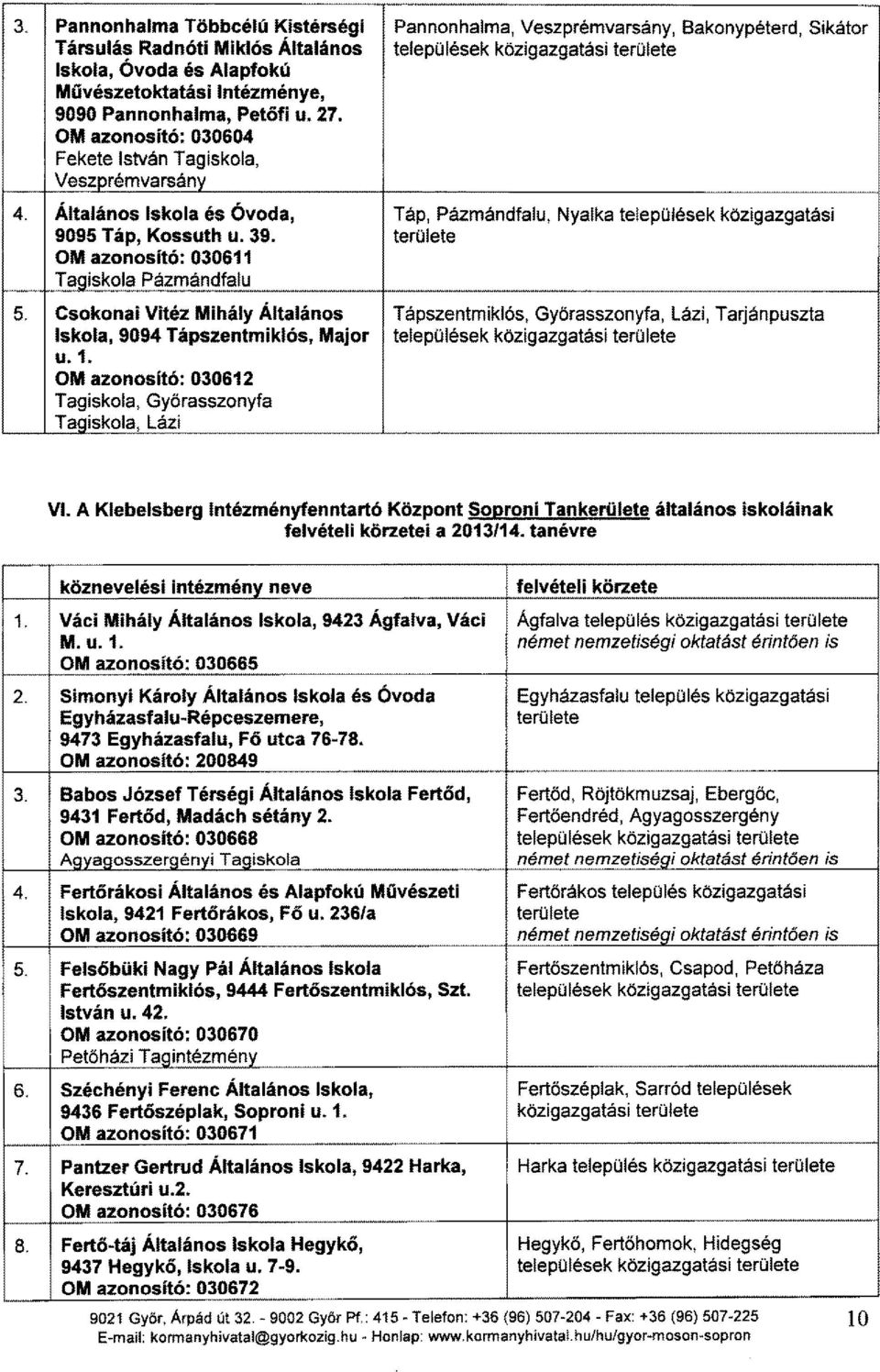 Általános Iskola és Óvoda, Táp, Pázmándfalu, Nyalka települések közigazgatási 9095 Táp, Kossuth u. 39. területe OM azonosító: 030611 Tagiskola Pázmándfalu 5.