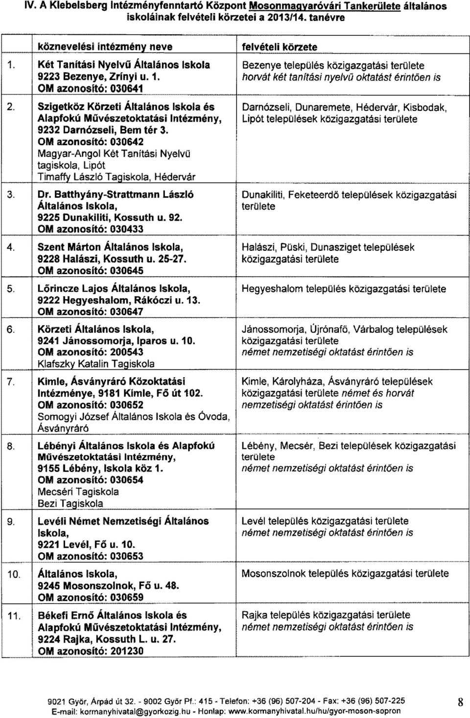 Szigetköz Körzeti Általános Iskola és Darnózseli, Dunaremete, Hédervár, Kisbodak, Alapfokú Művészetoktatási Intézmény, Lipót települések közigazgatási területe 9232 Darnózseli, Bern tér 3.