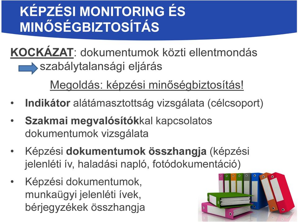 Indikátor alátámasztottság vizsgálata (célcsoport) Szakmai megvalósítókkal kapcsolatos dokumentumok