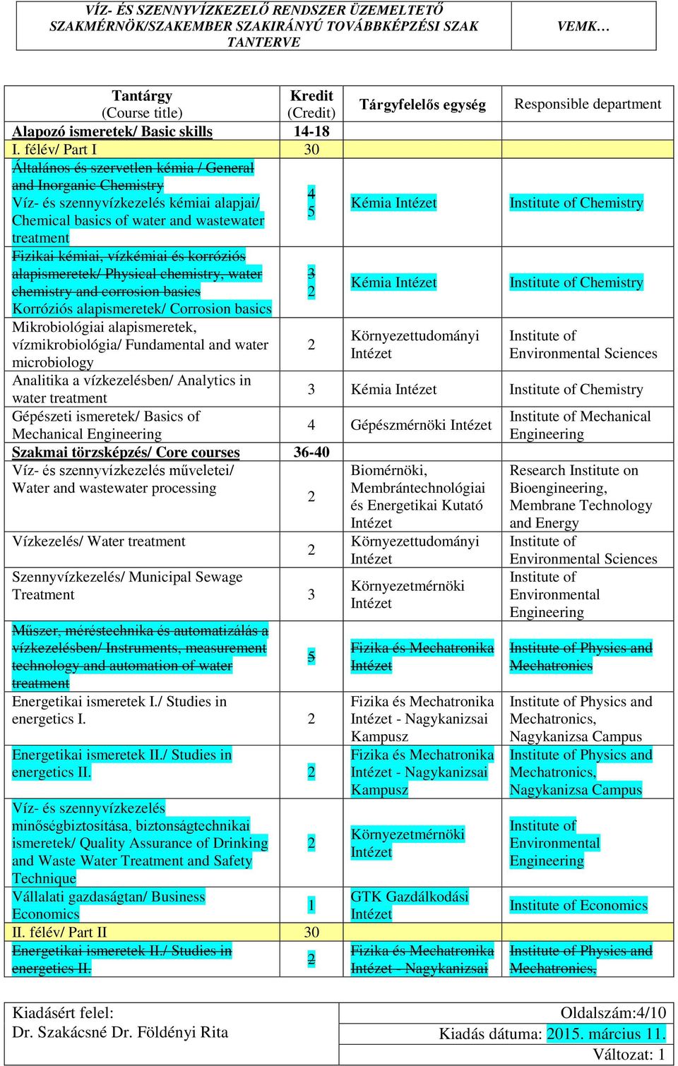 és korróziós alapismeretek/ Physical chemistry, water chemistry and corrosion basics Korróziós alapismeretek/ Corrosion basics Mikrobiológiai alapismeretek, vízmikrobiológia/ Fundamental and water