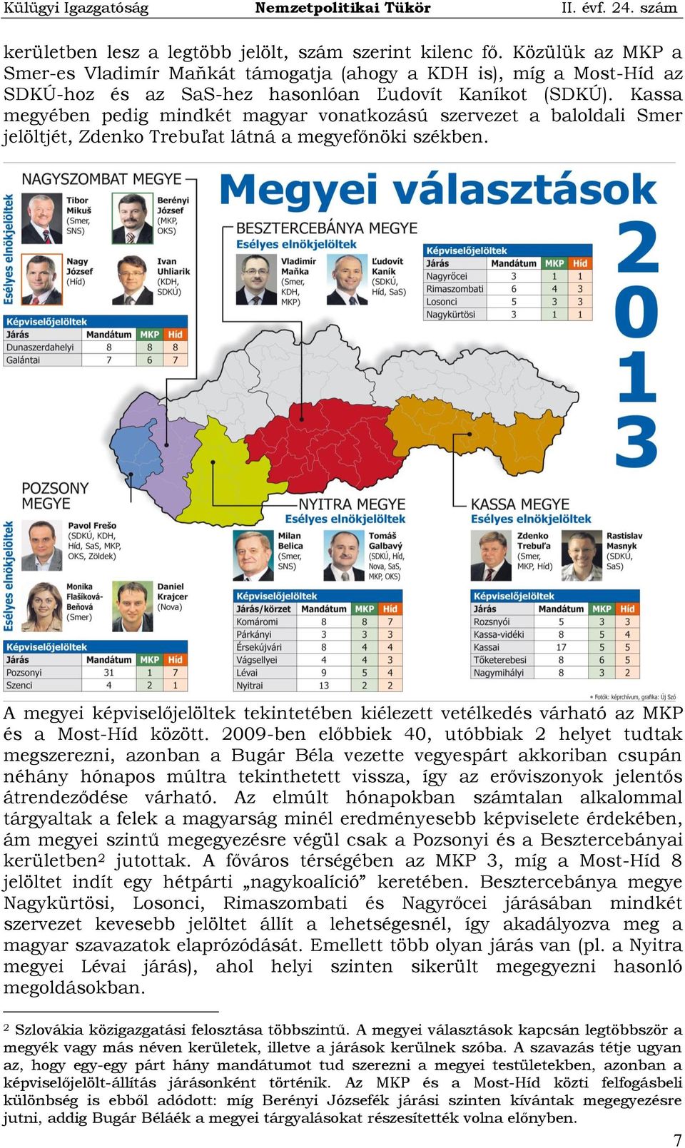 Kassa megyében pedig mindkét magyar vonatkozású szervezet a baloldali Smer jelöltjét, Zdenko Trebuľat látná a megyefőnöki székben.