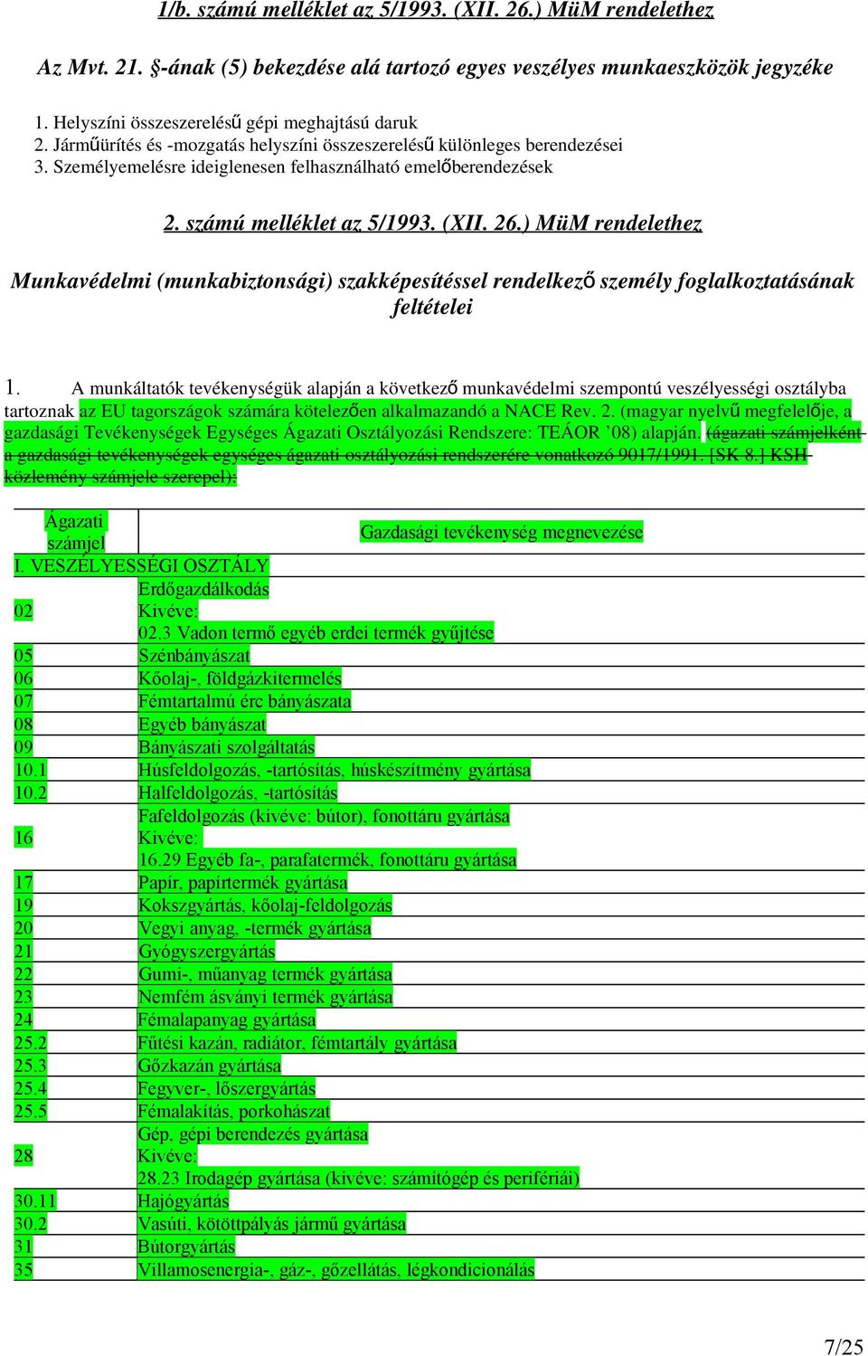 ) MüM rendelethez Munkavédelmi (munkabiztonsági) szakképesítéssel rendelkez ő személy foglalkoztatásának feltételei 1.