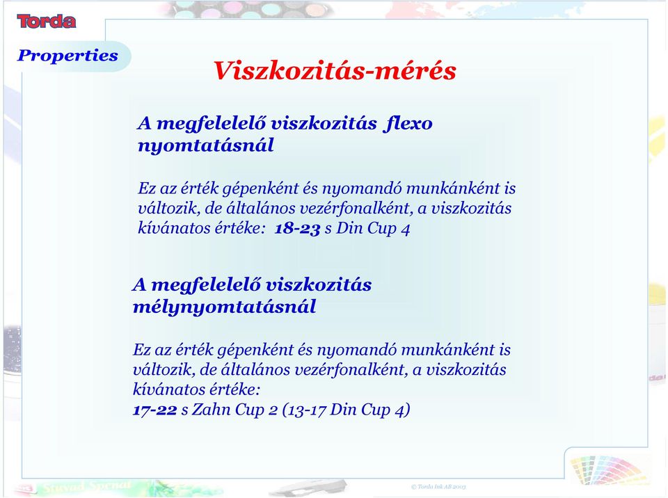Cup 4 A megfelelelő viszkozitás mélynyomtatásnál Ez az érték gépenként és nyomandó munkánként is