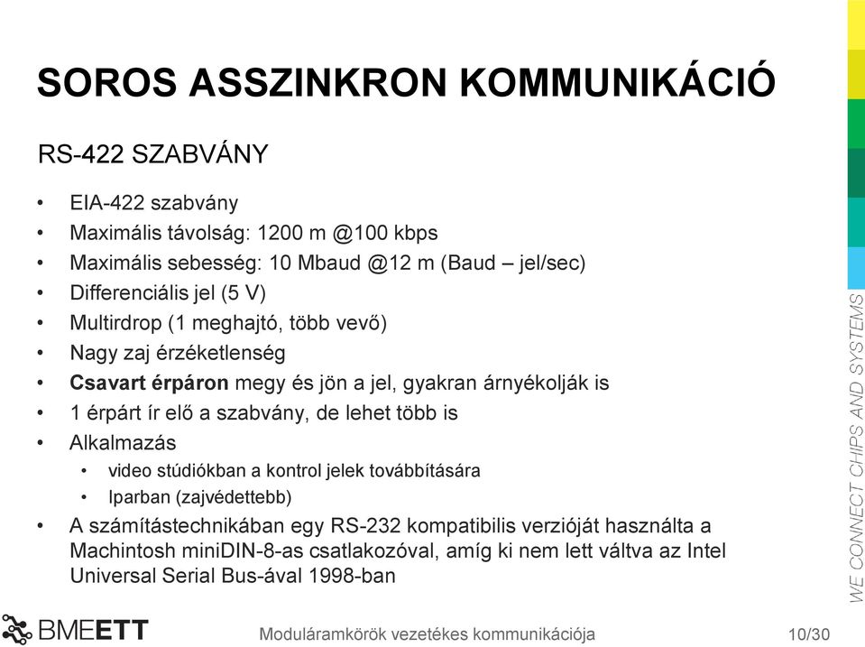 szabvány, de lehet több is Alkalmazás video stúdiókban a kontrol jelek továbbítására Iparban (zajvédettebb) A számítástechnikában egy RS-232 kompatibilis