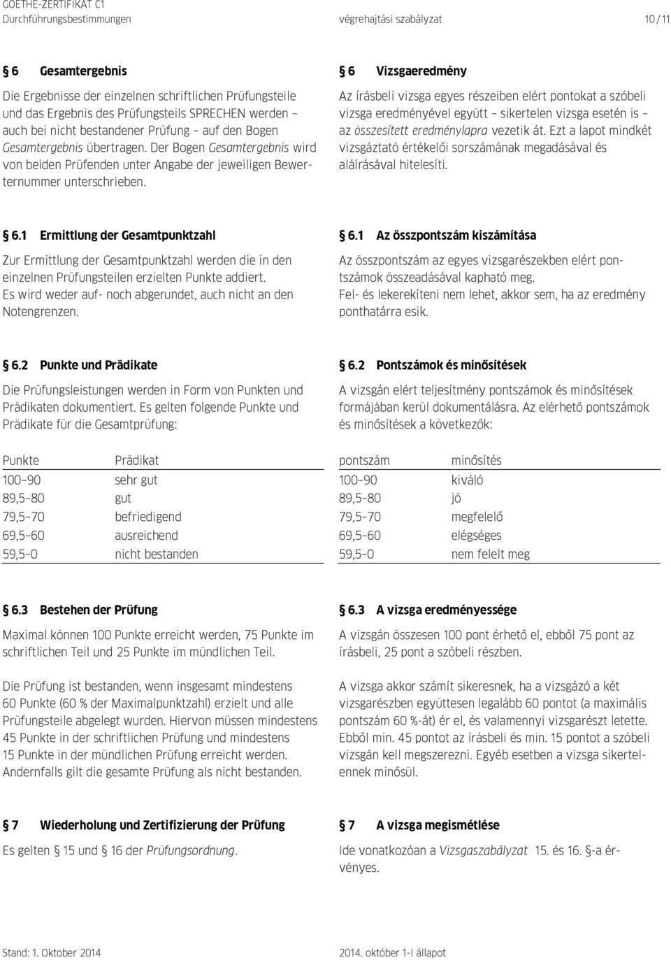 6 Vizsgaeredmény Az írásbeli vizsga egyes részeiben elért pontokat a szóbeli vizsga eredményével együtt sikertelen vizsga esetén is az összesített eredménylapra vezetik át.