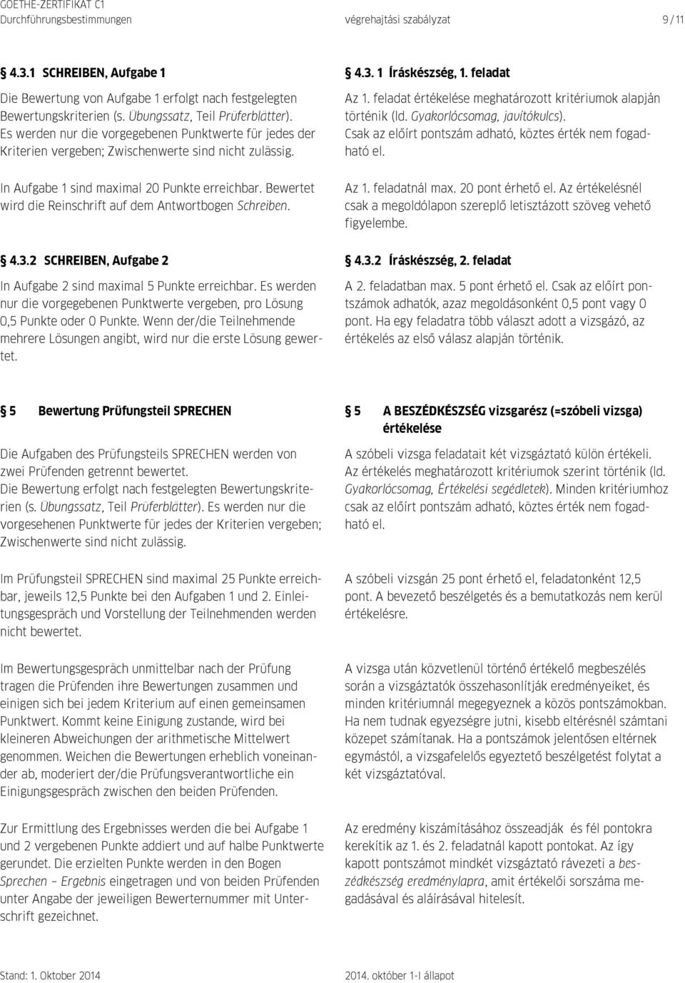 feladat értékelése meghatározott kritériumok alapján történik (ld. Gyakorlócsomag, javítókulcs). Csak az előírt pontszám adható, köztes érték nem fogadható el.