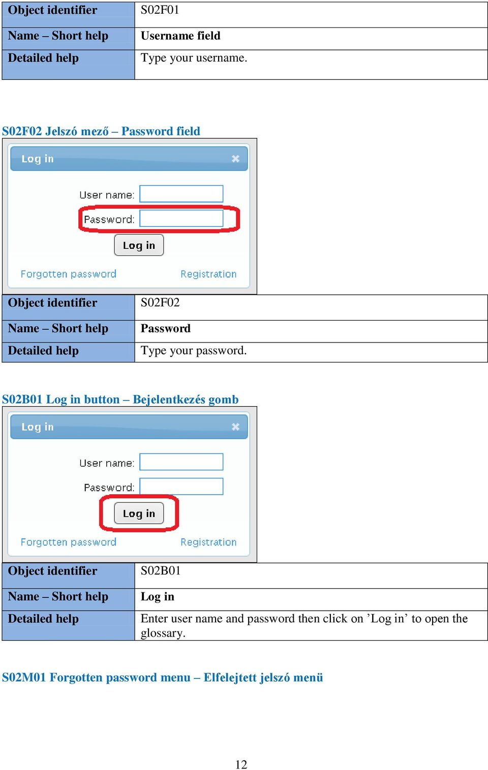 S02B01 Log in button Bejelentkezés gomb S02B01 Log in Enter user name and
