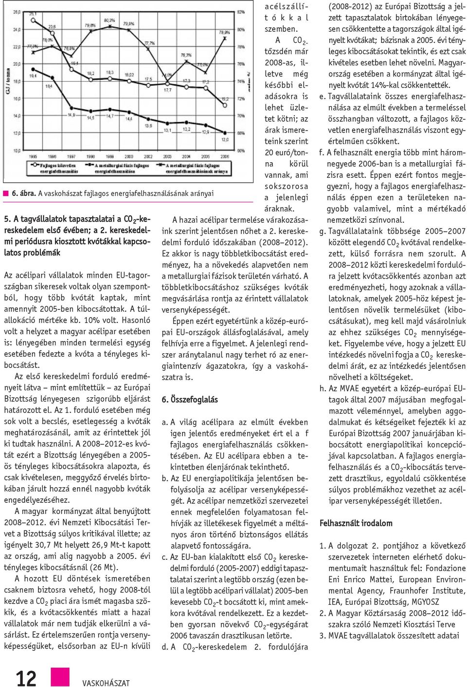 kibocsátottak. A túlallokáció mértéke kb. 10% volt. Hasonló volt a helyzet a magyar acélipar esetében is: lényegében minden termelési egység esetében fedezte a kvóta a tényleges kibocsátást.