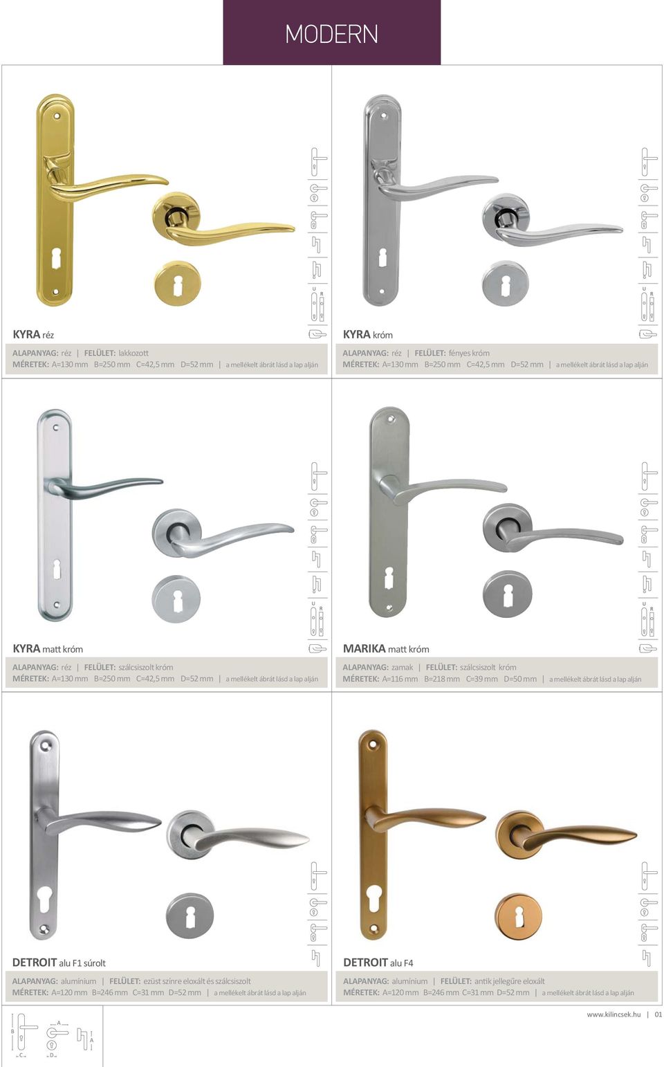 FELÜLET: szálcsiszolt króm MÉRETEK: =116 mm =218 mm =39 mm =50 mm a mellékelt ábrát lásd a lap alján ETROIT alu F1 súrolt LPNYG: alumínium FELÜLET: ezüst színre eloxált és szálcsiszolt MÉRETEK: =120