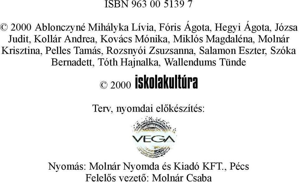 Zsuzsanna, Salamon Eszter, Szóka Bernadett, Tóth Hajnalka, Wallendums Tünde 2000