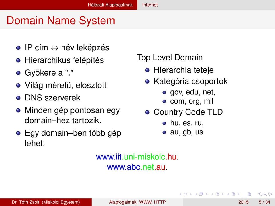 Egy domain ben több gép lehet. Top Level Domain www.iit.uni-miskolc.hu. www.abc.net.au.