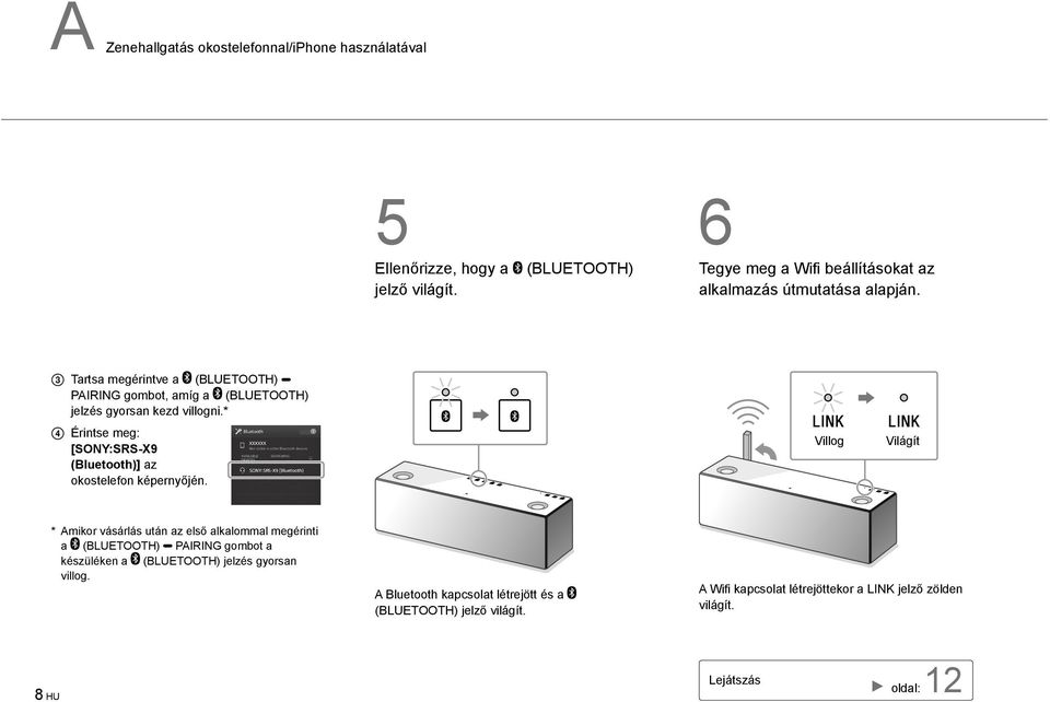 Tartsa megérintve a (BLUETOOTH) PAIRING gombot, amíg a (BLUETOOTH) jelzés gyorsan kezd villogni.