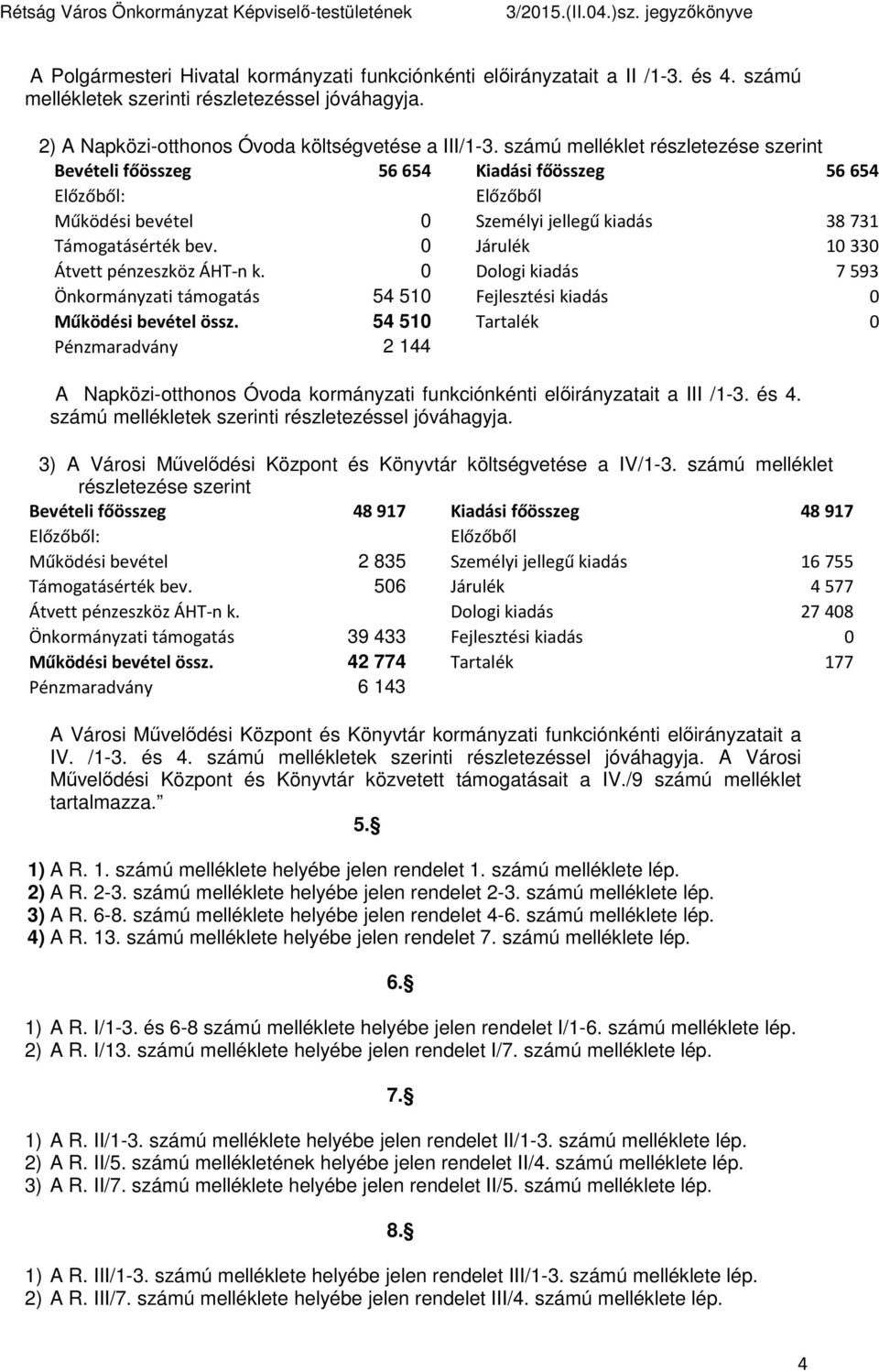 0 Dologi kiadás 7 593 Önkormányzati támogatás 54 510 Fejlesztési kiadás 0 Működési bevétel össz.