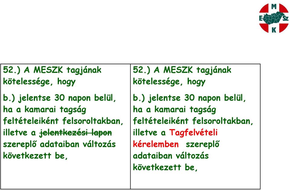 jelentkezési lapon szereplő adataiban változás következett be,  Tagfelvételi kérelemben szereplő