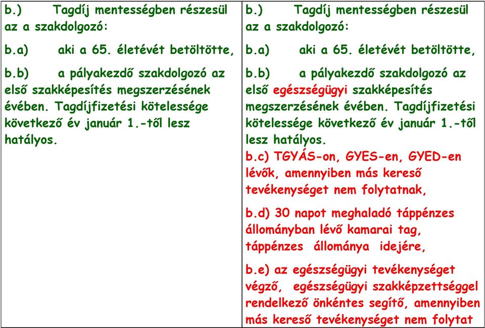 Tagdíjfizetési kötelessége következő év január 1.-től lesz hatályos. b.c) TGYÁS-on, GYES-en, GYED-en lévők, amennyiben más kereső tevékenységet nem folytatnak, b.