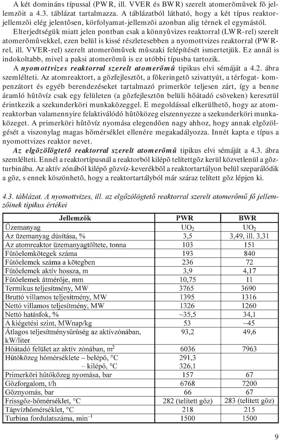 Elterjedtségük miatt jelen pontban csak a könnyûvizes reaktorral (LWR-rel) szerelt atomerõmûvekkel, ezen belül is kissé részletesebben a nyomottvizes reaktorral (PWRrel, ill.