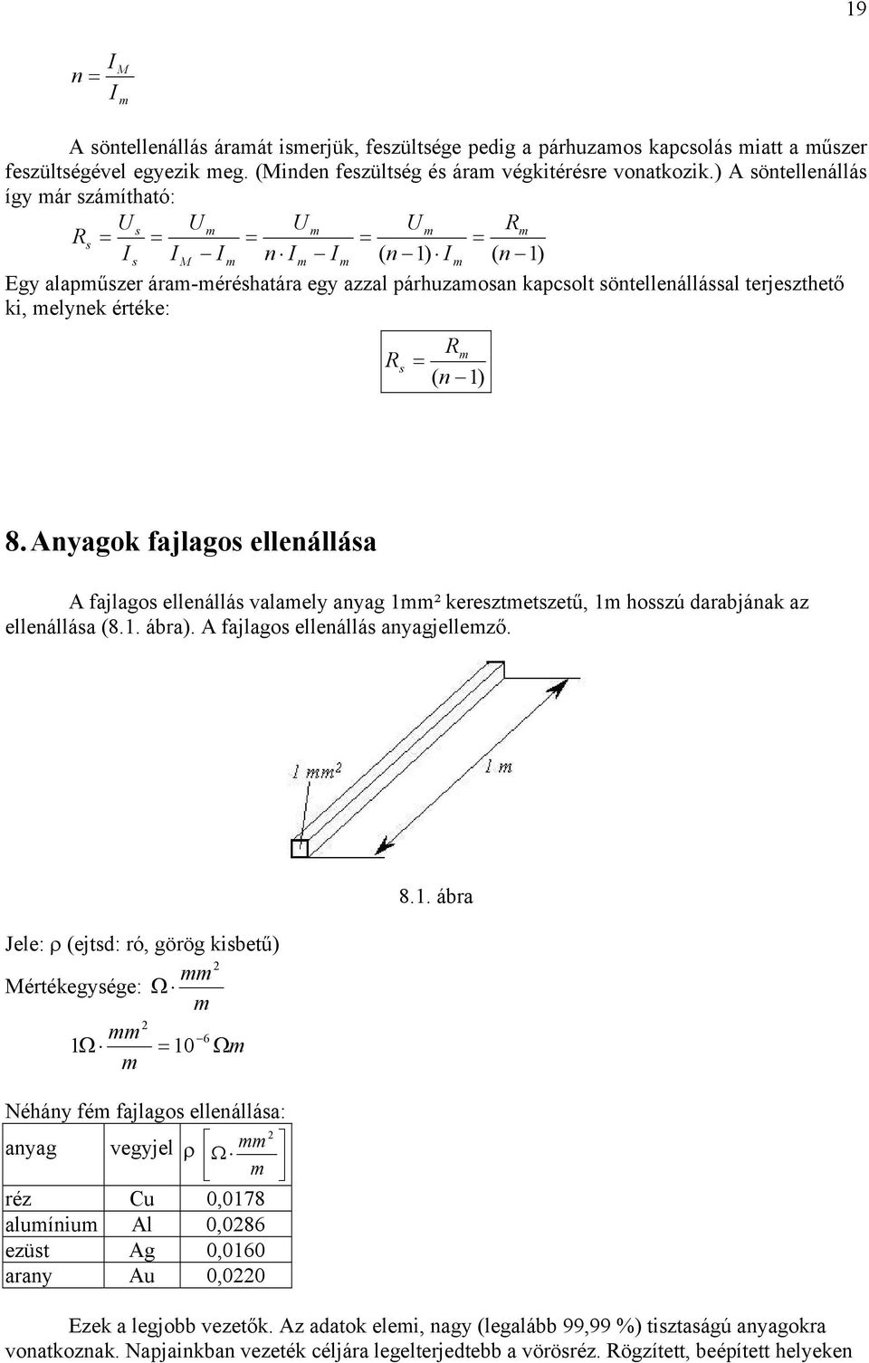 Anyaok fajlaos ellenállása A fajlaos ellenállás valaely anya ² keresztetszetű, hosszú darabjának az ellenállása (8.. ábra). A fajlaos ellenállás anyajellező.