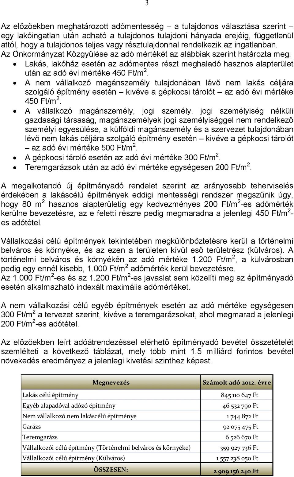 Az Önkormányzat Közgyűlése az adó mértékét az alábbiak szerint határozta meg: Lakás, lakóház esetén az adómentes részt meghaladó hasznos alapterület után az adó évi mértéke 450 Ft/m 2.