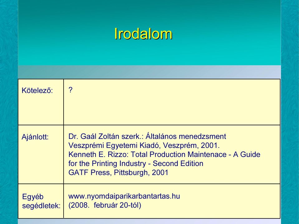Rizzo: Total Production Maintenace - A Guide for the Printing Industry - Second