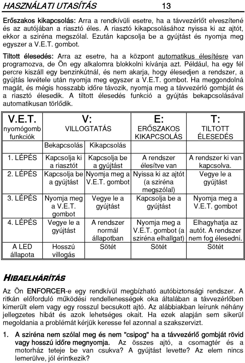 Tiltott élesedés: Arra az esetre, ha a központ automatikus élesítésre van programozva, de Ön egy alkalomra blokkolni kívánja azt.