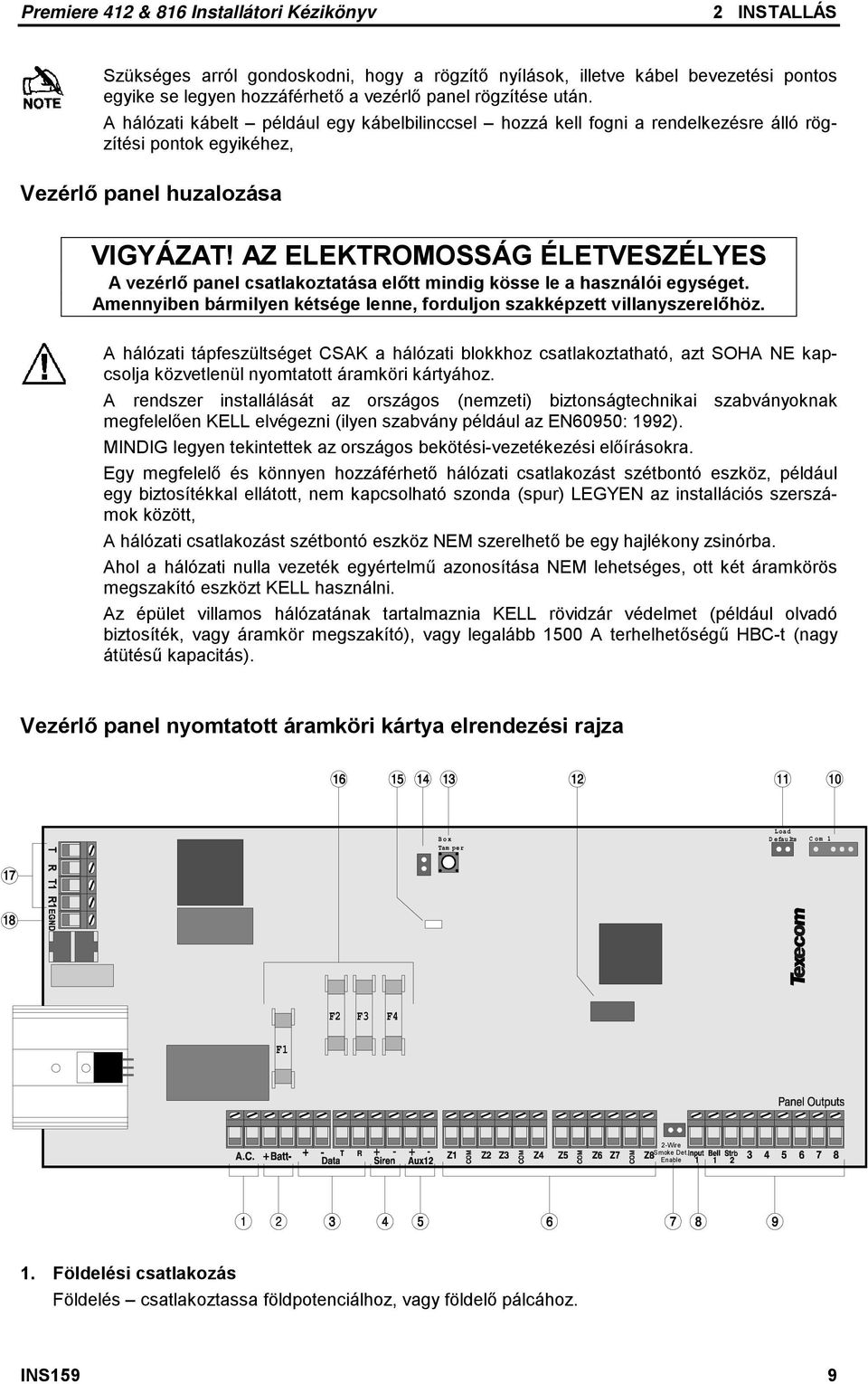 AZ ELEKTROMOSSÁG ÉLETVESZÉLYES A vezérlő panel csatlakoztatása előtt mindig kösse le a használói egységet. Amennyiben bármilyen kétsége lenne, forduljon szakképzett villanyszerelőhöz.