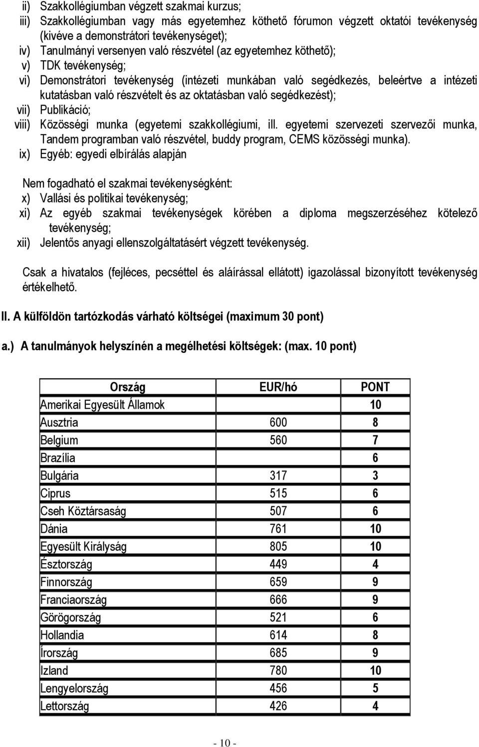 segédkezést); vii) Publikáció; viii) Közösségi munka (egyetemi szakkollégiumi, ill. egyetemi szervezeti szervezıi munka, Tandem programban való részvétel, buddy program, CEMS közösségi munka).