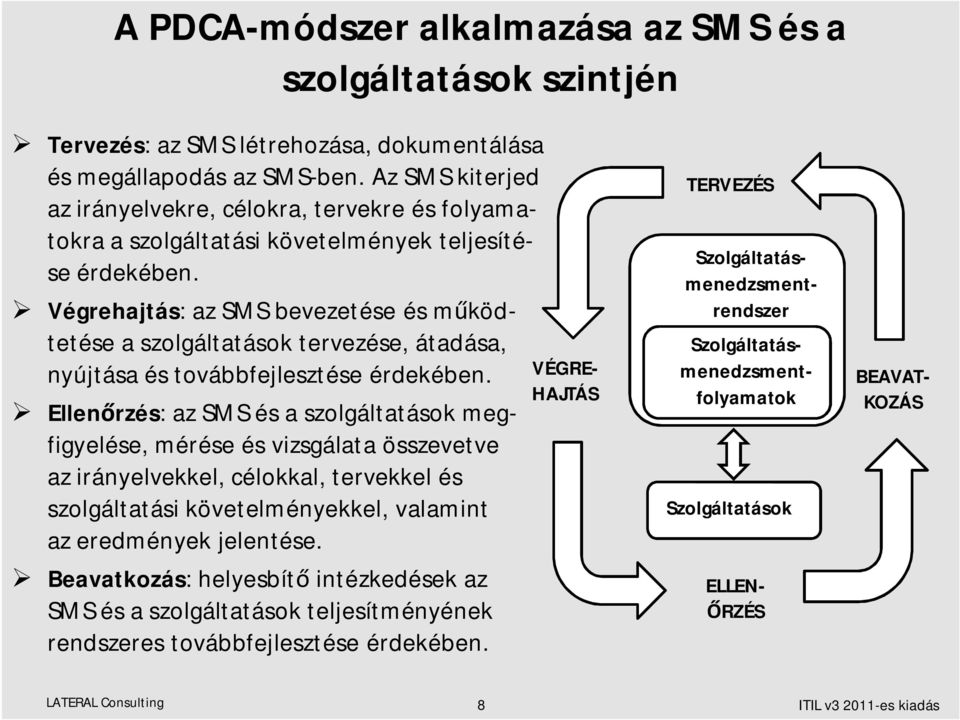 Végrehajtás: az SMS bevezetése és m ködtetése a szolgáltatások tervezése, átadása, nyújtása és továbbfejlesztése érdekében.