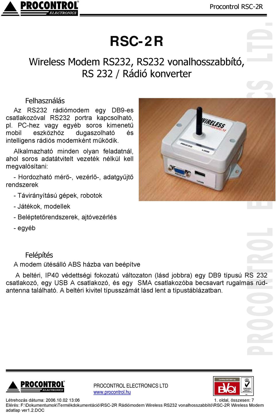 RSC-2R. Wireless Modem RS232, RS232 vonalhosszabbító, RS 232 / Rádió  konverter - PDF Ingyenes letöltés