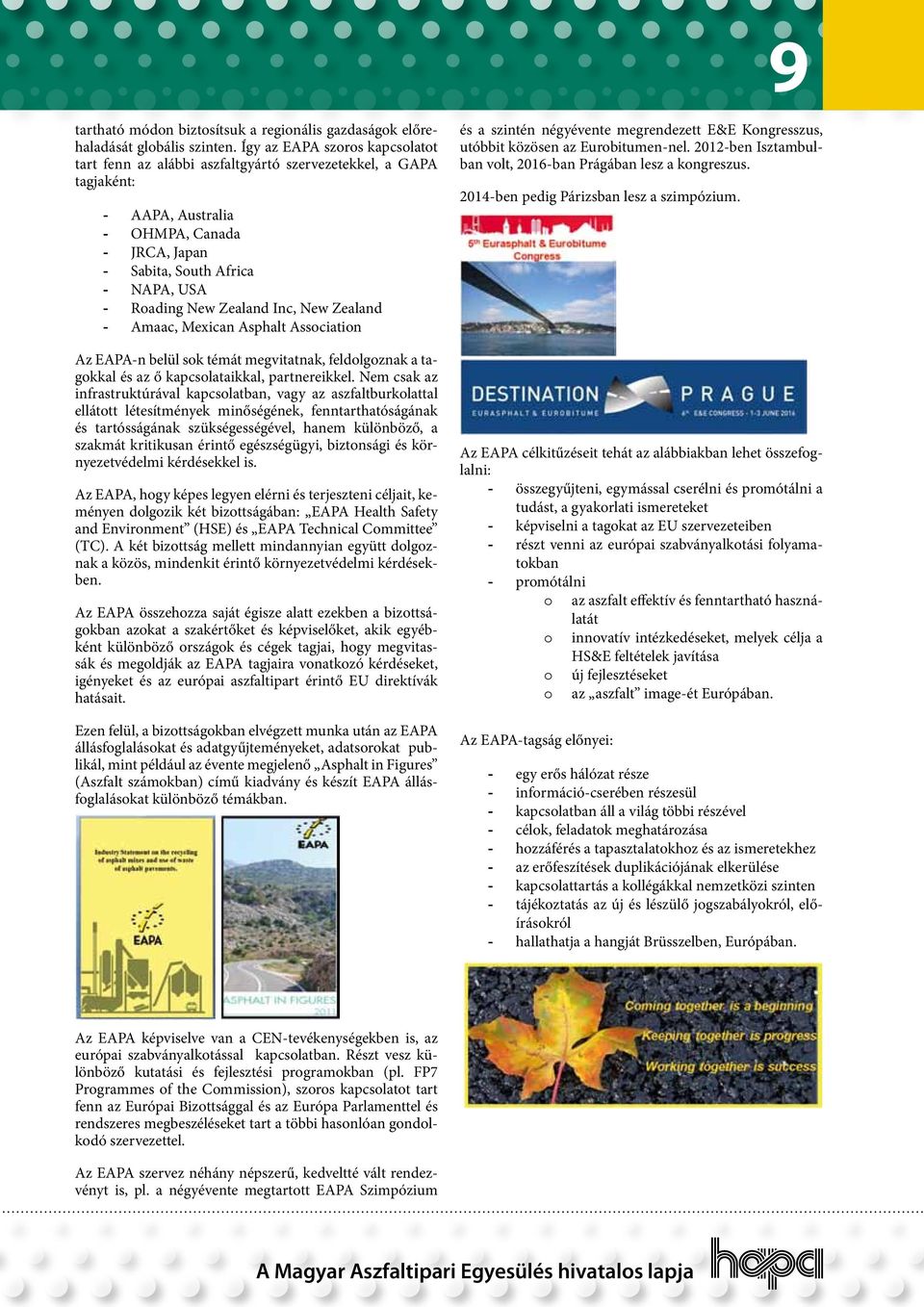 Zealand Inc, New Zealand - Amaac, Mexican Asphalt Association Az EAPA-n belül sok témát megvitatnak, feldolgoznak a tagokkal és az ő kapcsolataikkal, partnereikkel.