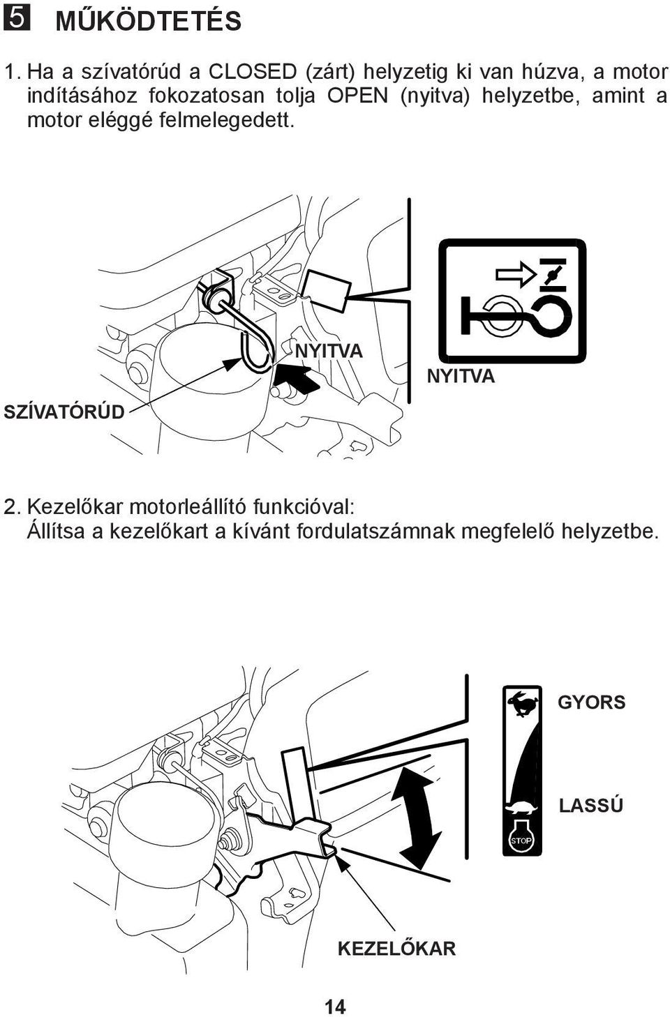 fokozatosan tolja OPEN (nyitva) helyzetbe, amint a motor eléggé felmelegedett.