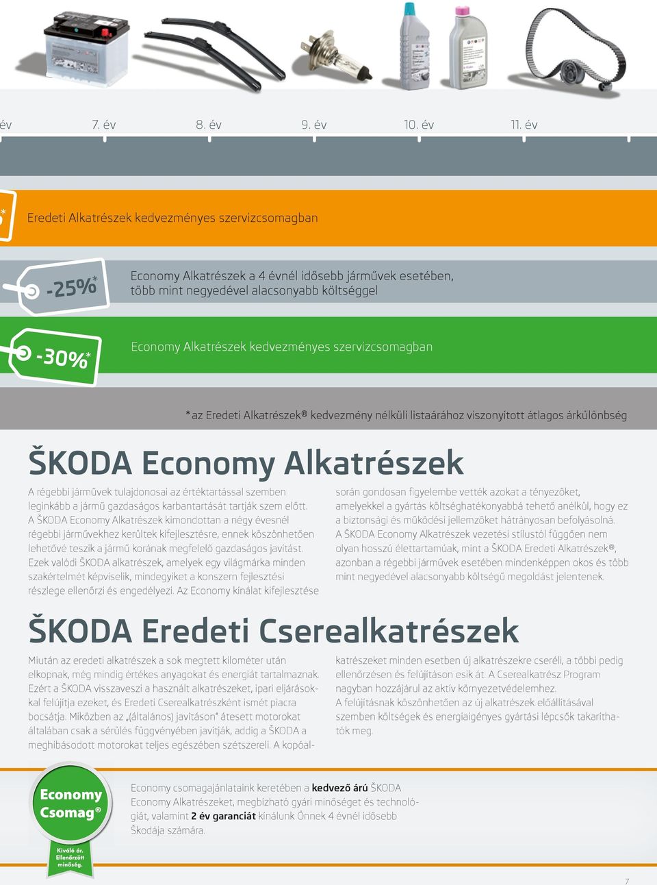kedvezményes szervizcsomagban ŠKODA Economy Alkatrészek A régebbi járművek tulajdonosai az értéktartással szemben leginkább a jármű gazdaságos karbantartását tartják szem előtt.