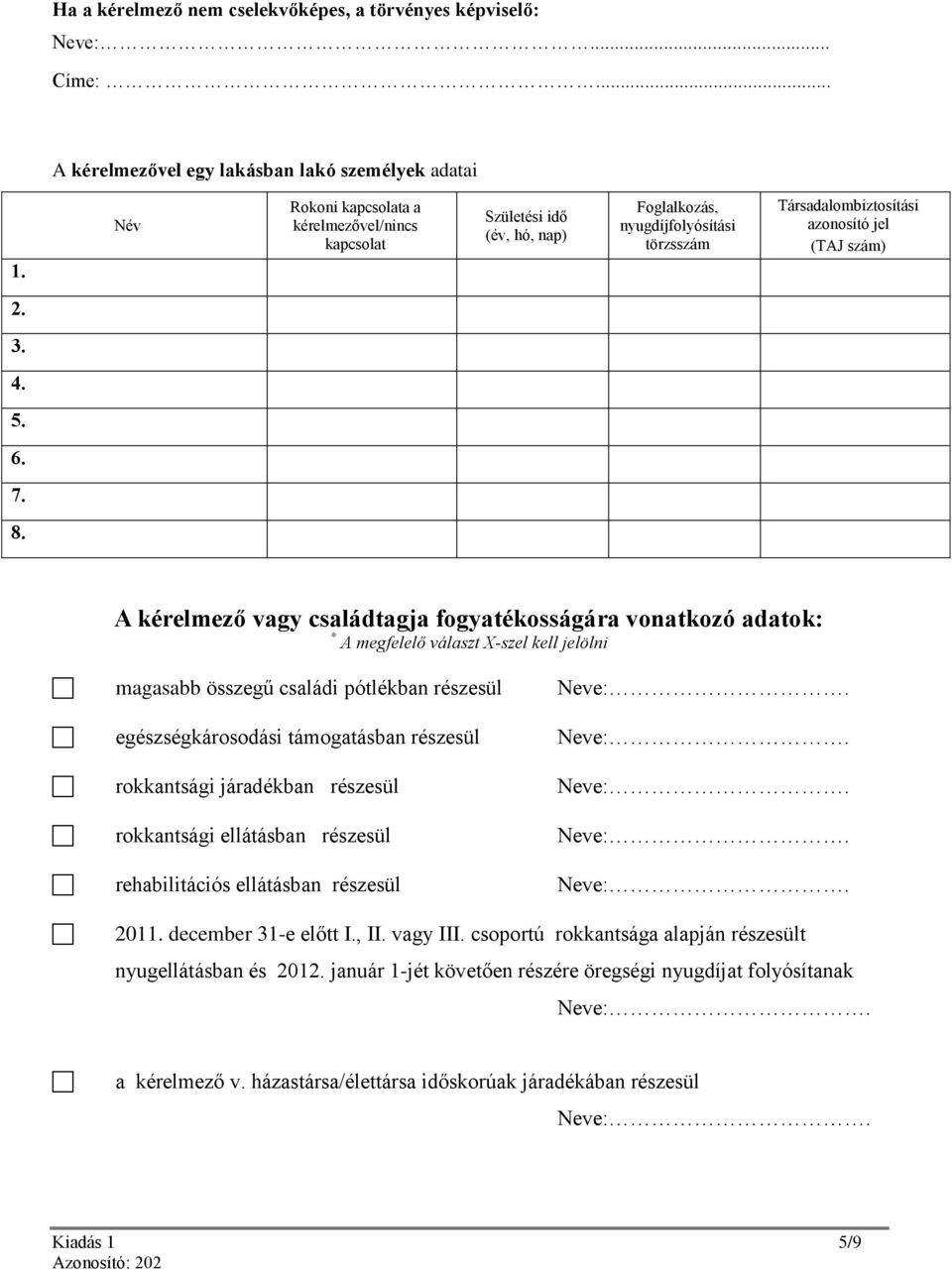 A kérelmező vagy családtagja fogyatékosságára vonatkozó adatok: * A megfelelő választ X-szel kell jelölni magasabb összegű családi pótlékban részesül Neve:.