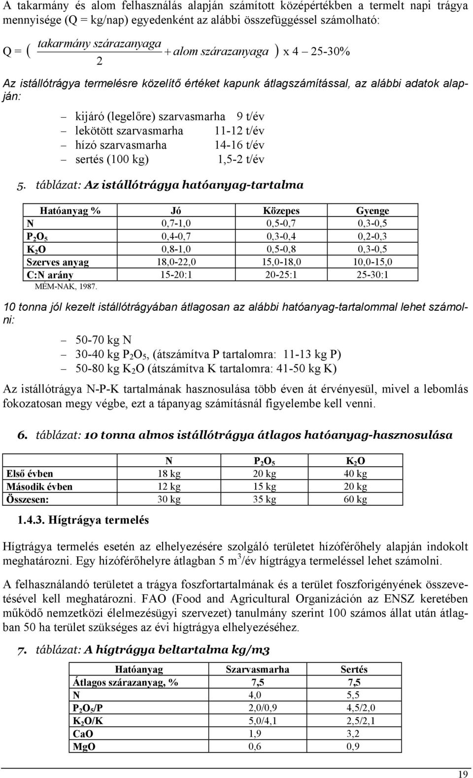 szarvasmarha 14-16 t/év sertés (100 kg) 1,5-2 t/év 5.