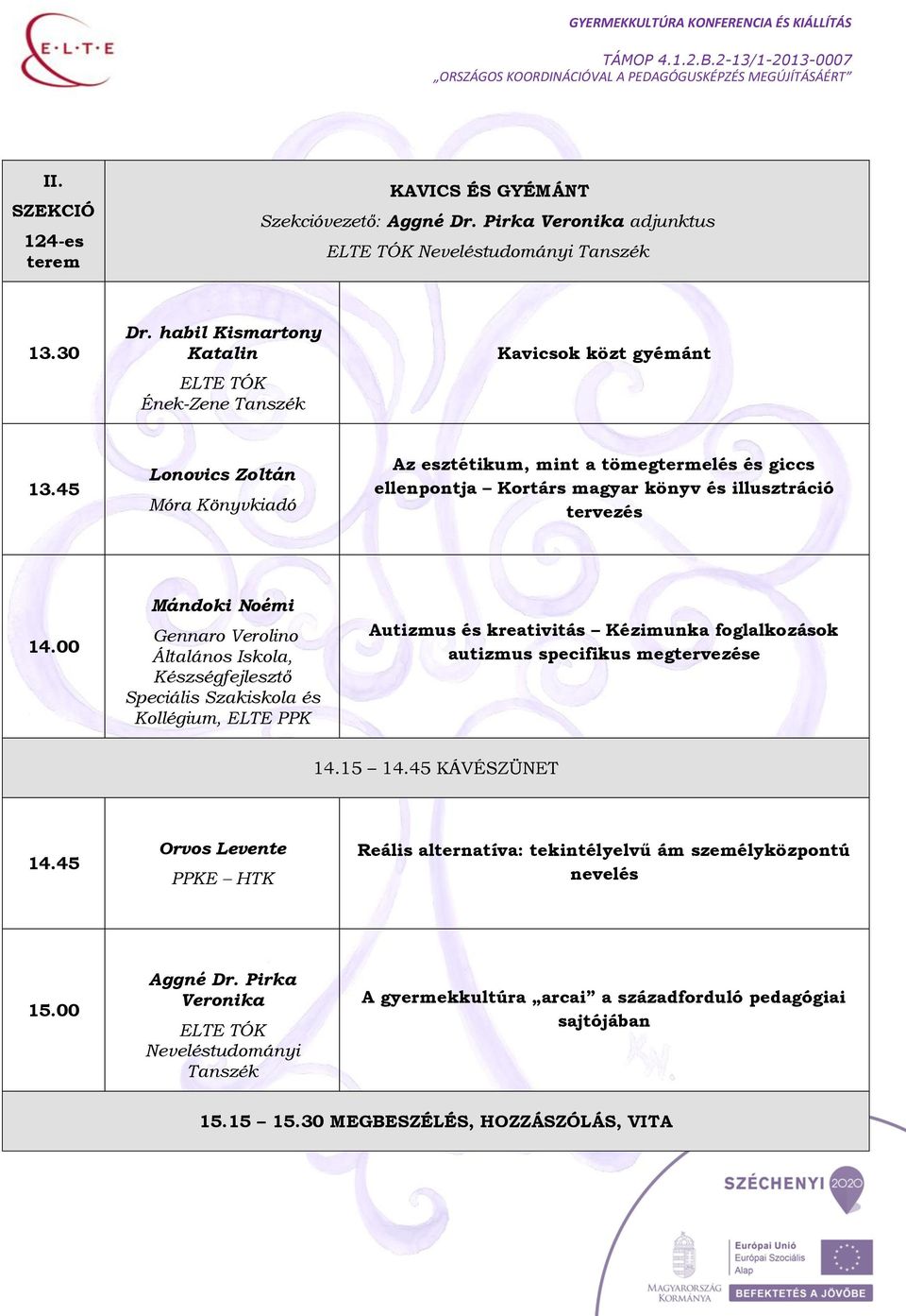 Készségfejlesztő Speciális Szakiskola és Kollégium, ELTE PPK Autizmus és kreativitás Kézimunka foglalkozások autizmus specifikus megtervezése 14.15 14.45 KÁVÉSZÜNET 14.