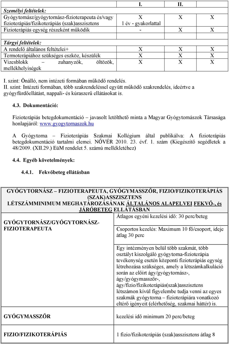 feltételek: A rendelő általános feltételei+ X X X Termoterápiához szükséges eszköz, készülék X X X Vizesblokk zuhanyzók, öltözök, X X X mellékhelyiségek I.