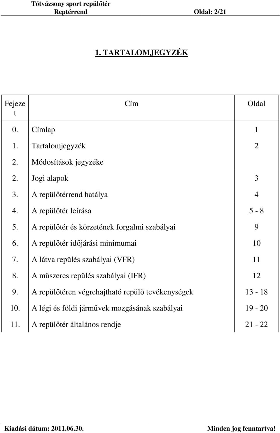 A repülőtér időjárási minimumai 10 7. A látva repülés szabályai (VFR) 11 8. A műszeres repülés szabályai (IFR) 12 9.