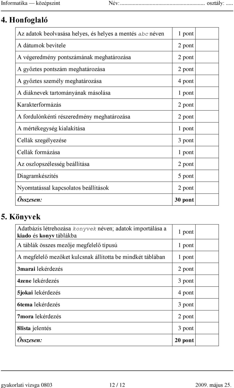 diáknevek tartományának másolása Karakterformázás A fordulónkénti részeredmény meghatározása A mértékegység kialakítása Cellák szegélyezése Cellák formázása Az oszlopszélesség beállítása