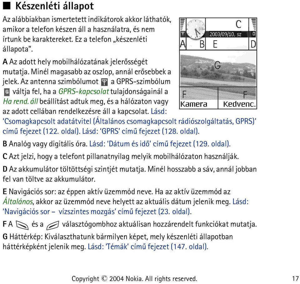 Az antenna szimbólumot a GPRS-szimbólum váltja fel, ha a GPRS-kapcsolat tulajdonságainál a Ha rend. áll beállítást adtuk meg, és a hálózaton vagy az adott cellában rendelkezésre áll a kapcsolat.