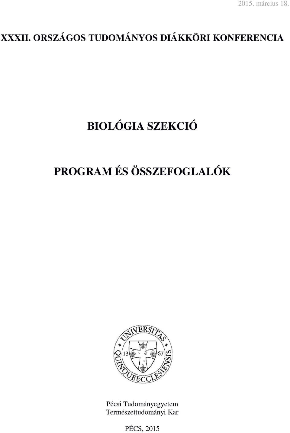 BIOLÓGIA SZEKCIÓ PROGRAM ÉS