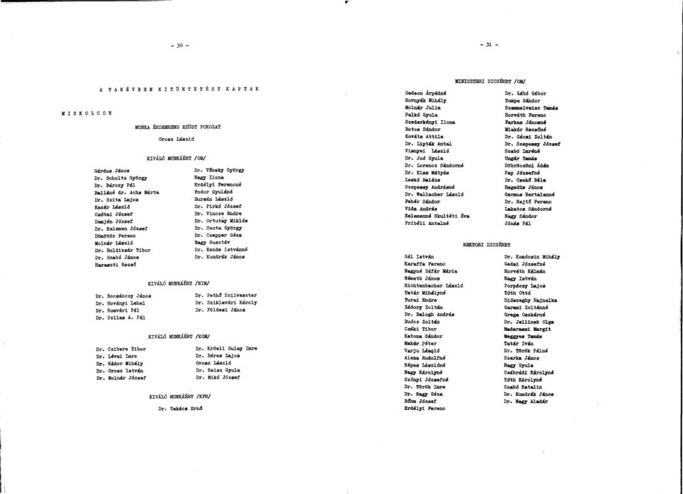 Kelemen Jázsef Dr. Szot György Dömötör Ferenc Dr. Czepper Géz Molnár Lászlá Ngy Gusztáv Dr. Boldizsár Tibor Dr. Kende Istvánná Dr. Szbá János Dr. Kundrák János Hrszti Rezső KIVÁLÓ MUNKÁÉRT /NIM/ Dr.