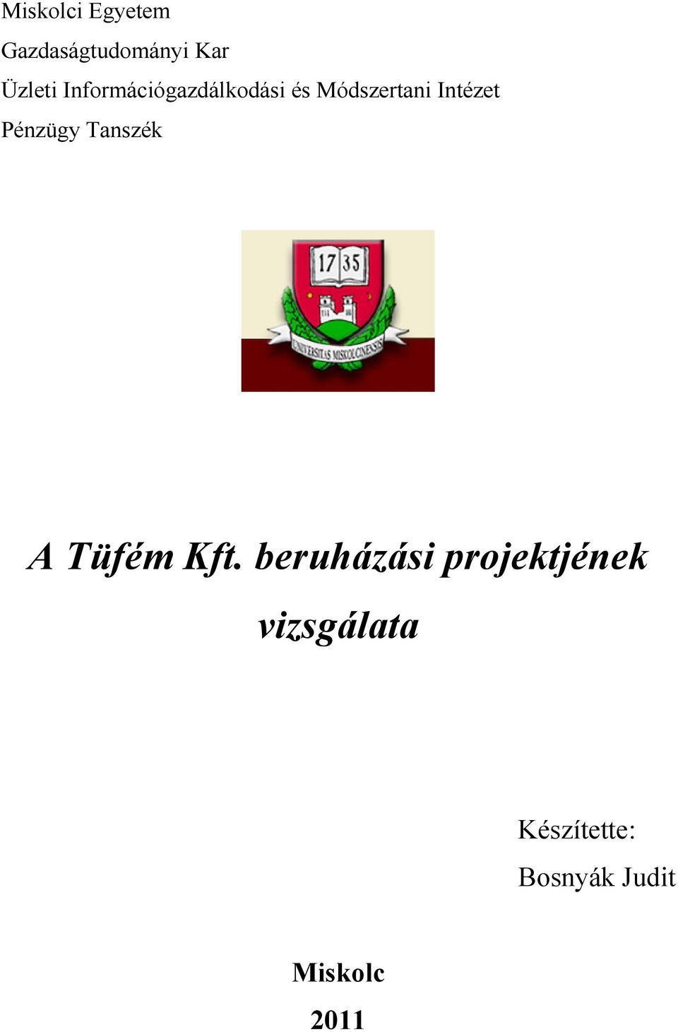 Pénzügy Tanszék A Tüfém Kft.