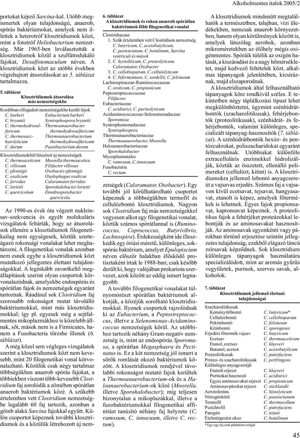 táblázat tartalmazza. 5. táblázat Klosztridiumok átsorolása más nemzetségekbe Korábban elfogadott nemzetségekbe került fajok C. barkeri Eubacterium barkeri C. bryantii Syntrophospora bryantii C.