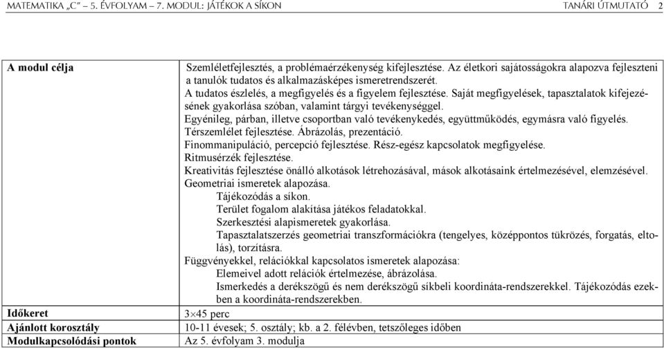 Saját megfigyelések, tapasztalatok kifejezésének gyakorlása szóban, valamint tárgyi tevékenységgel. Egyénileg, párban, illetve csoportban való tevékenykedés, együttműködés, egymásra való figyelés.