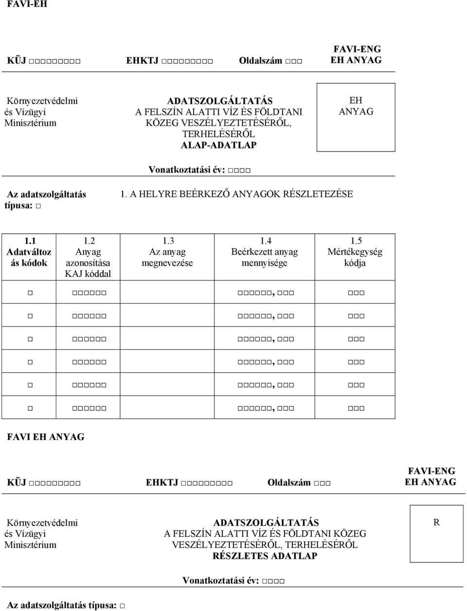 2 Anyag azonosítása KAJ kóddal 1.3 Az anyag megnevezése 1.4 Beérkezett anyag mennyisége 1.