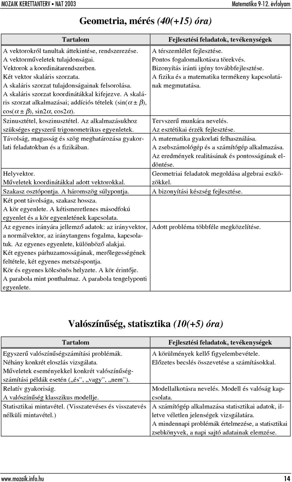 Szinusztétel, koszinusztétel. Az alkalmazásukhoz szükséges egyszerû trigonometrikus egyenletek. Távolság, magasság és szög meghatározása gyakorlati feladatokban és a fizikában.