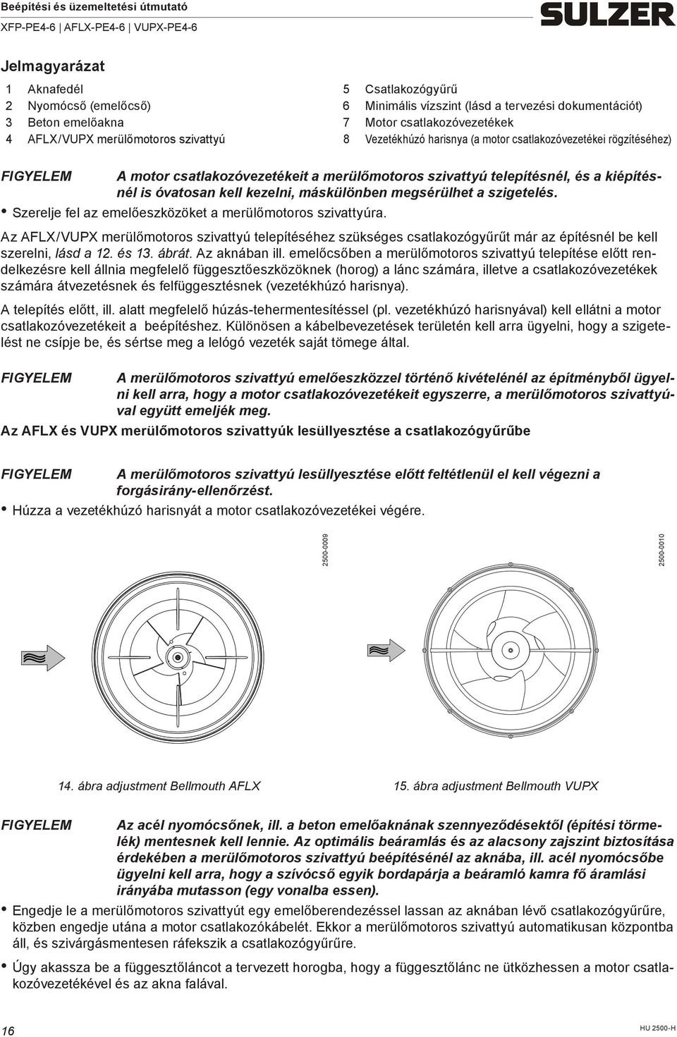 megsérülhet a szigetelés. Szerelje fel az emelőeszközöket a merülőmotoros szivattyúra.